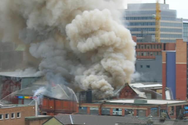 The fire cast a huge plume of smoke across the city centre.