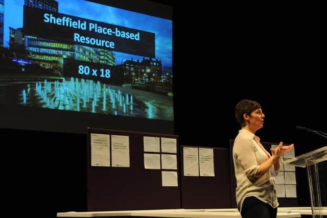 Sophie Hunter gives a speech at the Crucible about the Sheffield Cultural Education Partnership