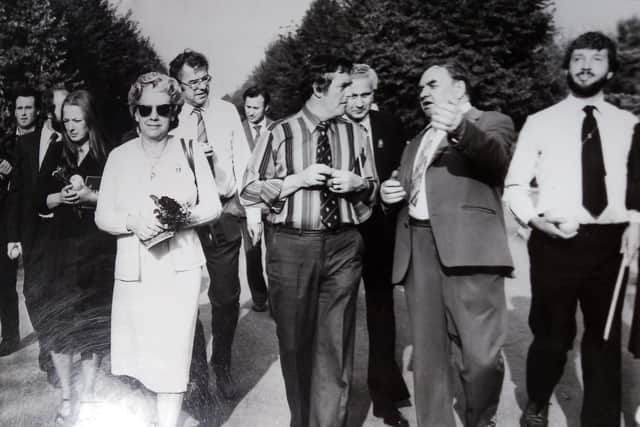 Bob, centre, with David Blunkett and other delegates during their visit.