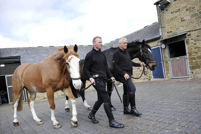 Pictured back in familiar surroundings is Police Horse Brinsworth with PC Dave Walker and Burngreave with PC Dave Driver