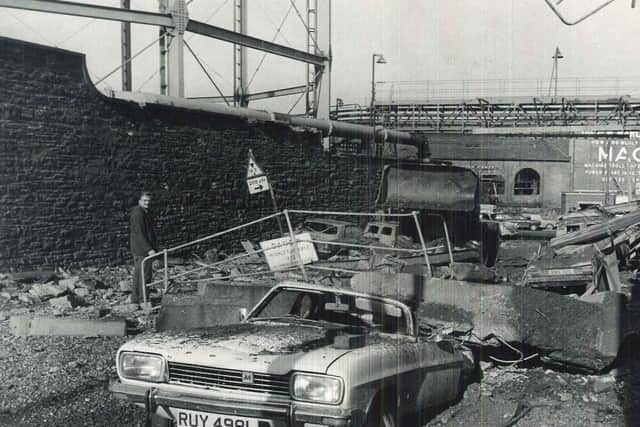 A damaged car at the site.