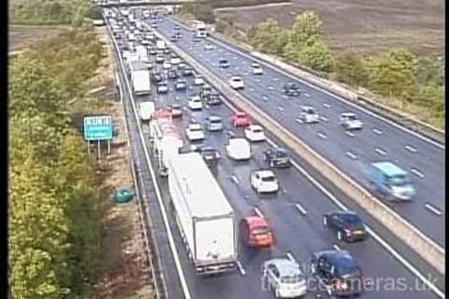 Traffic on the M1 northbound approaching the accident. Picture: Highways England.