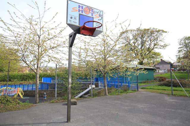 The basketball courts.