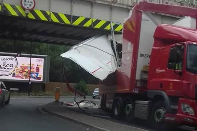 A lorry stuck under a bridge on Meadowhall Road (Pic: Andy Bevan)