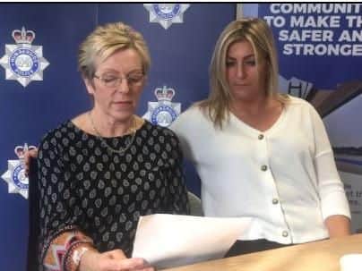 Shaun Lyall's mum and sister at a press conference on the two-month anniversary of his murder