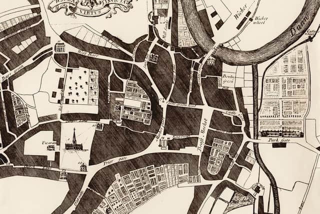Sheffield as known on the first known map of the town, by Ralph Gosling, dating from 1736