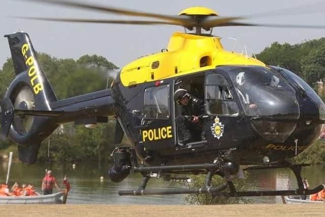 A laser pen was shone at a police helicopter in Barnsley last night