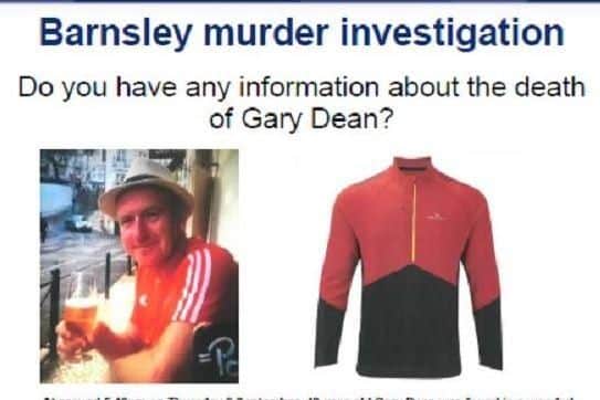 A poster has been produced showing the red running top a Barnsley man was wearing before he was killed