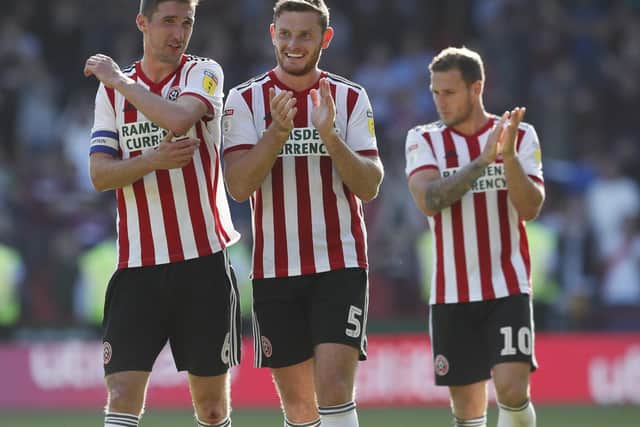 Chris Basham with his Sheffield United team mates Jack O'Connell and Billy Sharp
