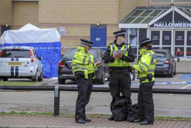 Police at the scene of an assault at Centertainmement in Sheffield in which a man died