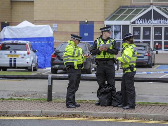 Police at Centertainmement in Sheffield where a man was fatally attacked on Friday night