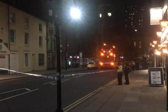The scene of a serious accident in Sheffield city centre in which a man was reportedly 'hit by a bus' (photo: Alana Roberts).