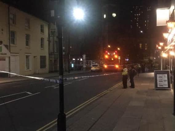 The scene of a serious accident in Sheffield city centre in which a man was reportedly 'hit by a bus' (photo: Alana Roberts).