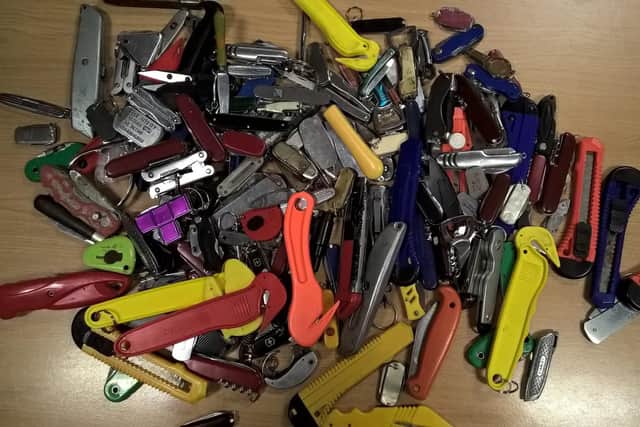 All these weapons were seized from people entering Sheffield Crown Court. Picture: Sheffield Central NHP.