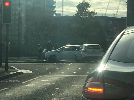 An accident on Derek Dooley Way, in Sheffield.