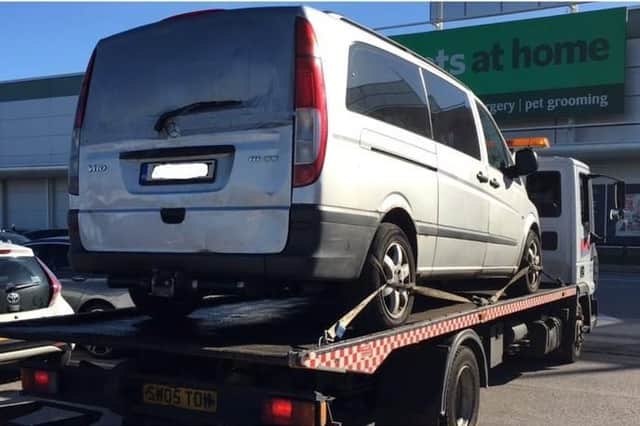 This van was seized at Parkgate Shopping after the driver used a shoelace as a handbrake. Pic: @SYPOperations.
