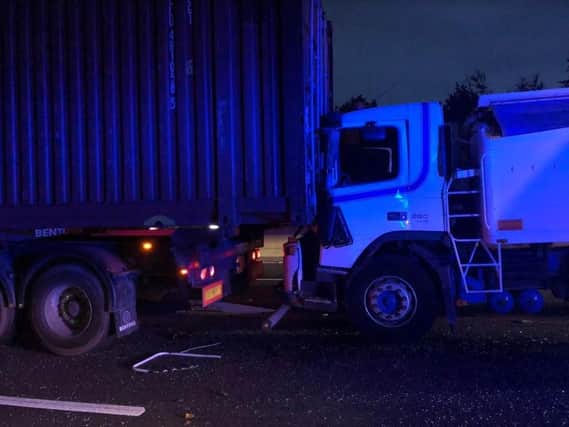 Two lorries crashed on the M1, near Tibshelf services, this morning