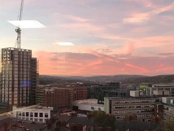 The pink sky over Sheffield earlier this evening
