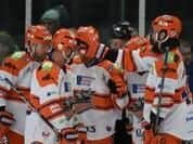 Sheffield Steelers celebrate opening the scoring at Guildford Flames