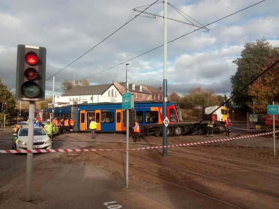 A tram-train collided with a lorry earlier today