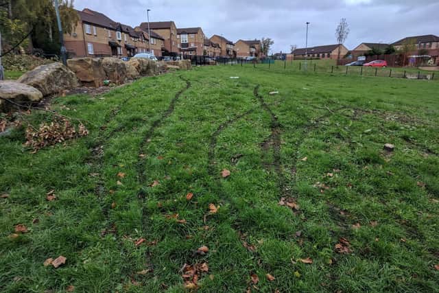 Bike tracks left by vandals on the Angleton estate in Manor, Sheffield