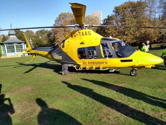 The Yorkshire Air Ambulance in Crookes Valley Park (photo: Ben Bruce).
