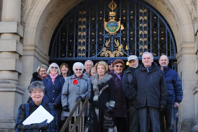 Campaigners from the Owlthorpe Fields Action Group hand in their petition at Sheffield Town Hall. Picture: Sam Cooper / The Star.