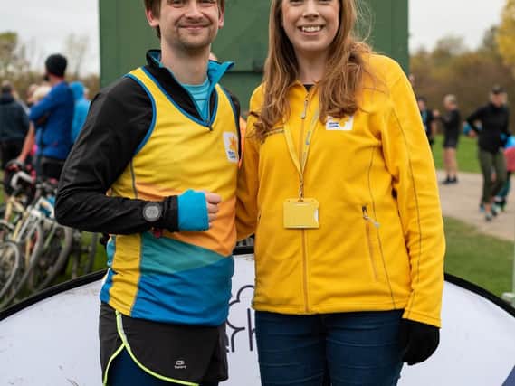 Rob Hitchmough with Marie Curie's Rebecca Bramley