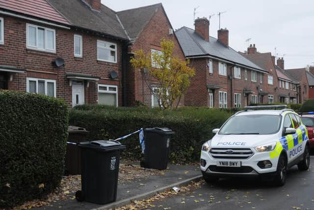 A police cordon in place on Crowder Close, Longley. Picture and video: Sam Cooper / The Star.