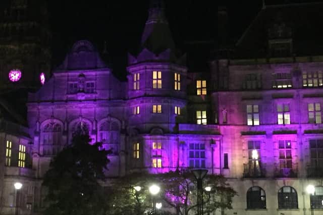 Sheffield Town Hall was lit purple for Pancreatic Cancer Awareness month. Picture: Richard Eyre