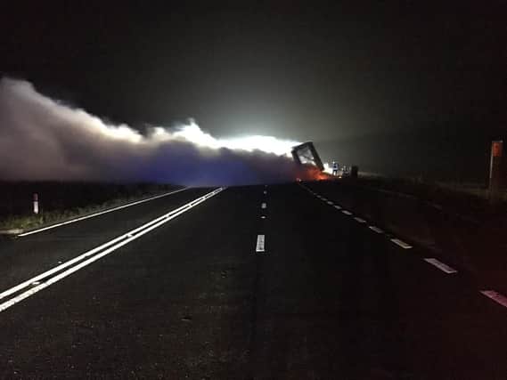 A lorry caught fire on the Woodhead Pass this morning