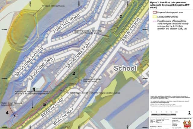 A map showing the proposed site of new homes in Wincobank, which developer Investates Limited claims shows they would not fall on the path of a historic Roman Ridge in the area