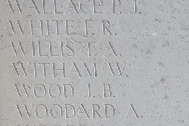 The correct spelling of Witham on the Helles war memorial in Turkey