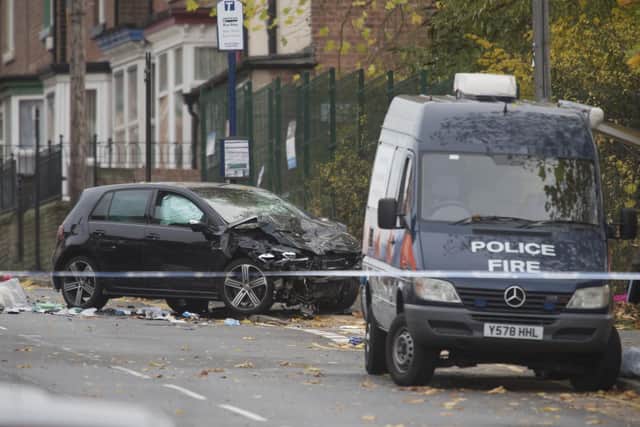Police at the scene of the fatal collision on Main Road in Darnall