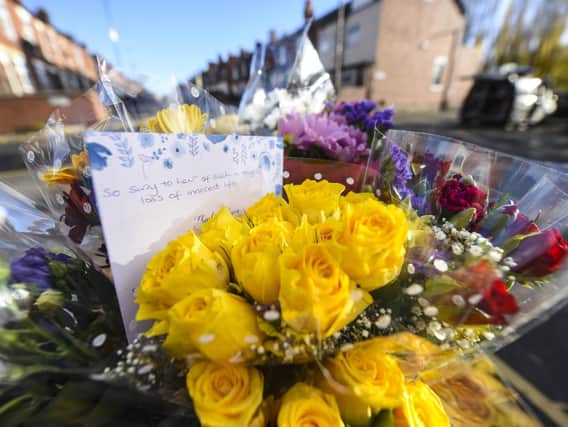 Floral tributes left at the scene of a fatal car crash in Darnall on Friday night