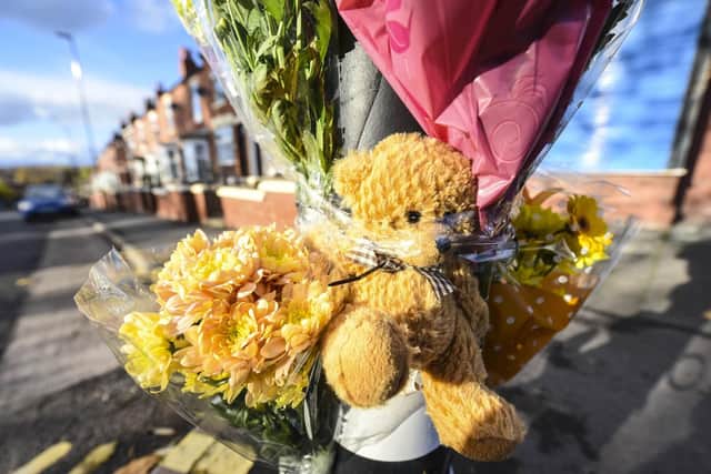 A teddy bear left at the scene of a death crash in Darnall on Friday night