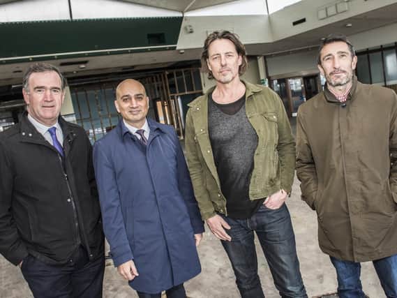 John Mothersole, Sheffield Council's chief executive, Coun Mazher Iqbal, Nick Morgan, of Kollider and Guy Illingworth, of developer U&I pictured in Castle House, where the arcade will be based.