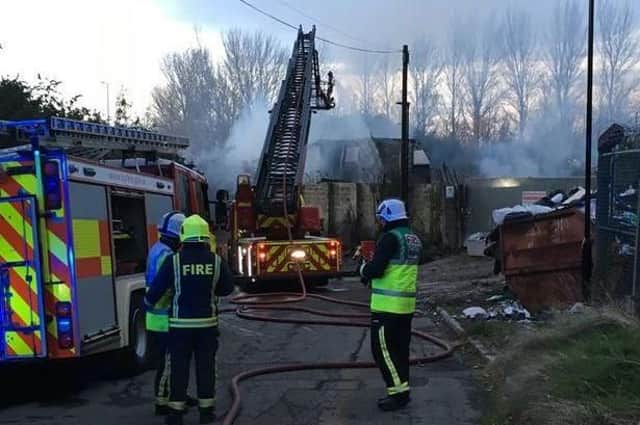 Firefighters are tackling a portacabin blaze on Manor Lane in Sheffield (picture: South Yorkshire Fire and Rescue).