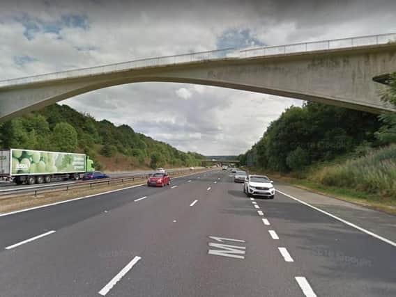 A laser pen was aimed at motorists on the M1 in South Yorkshire last night