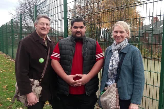 Green candidate Peter Garbutt, youth worker Maz Hussain and Green councillor Alison Teal