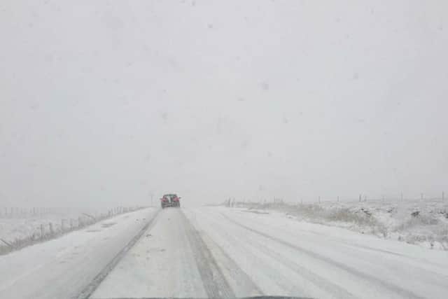 Snow on the A57 Snake Pass. Pic: @swfcmark1974