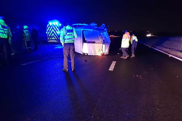 A van overturned on the M1 near Barnsley last night