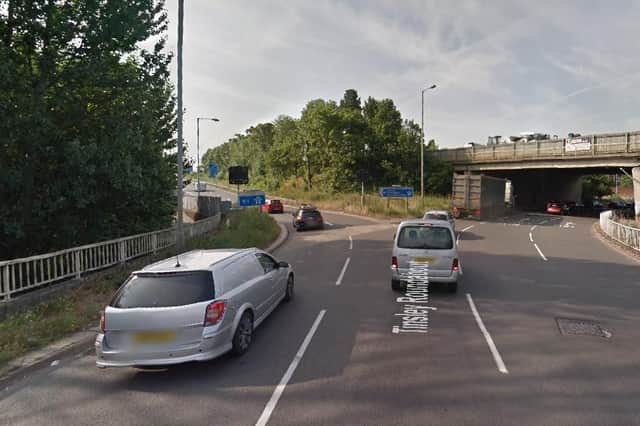 The M1 southbound entry slip road at Meadowhall. Picture: Google.