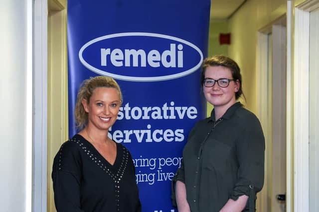 Sarah Briggs (right) with Remedi's restorative justice practitioner Lizzie Smith, who accompanied her when she visited prison to meet the man who burgled her home