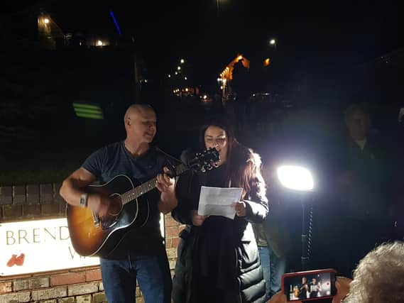 Brendan Ingle's son Dominic and great niece Terri sing Little Boxes on the street near his famous Wincobank gym which has been renamed Brendan Ingle Way