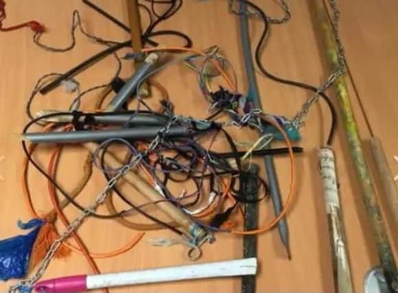Some whips confiscated from children in Page Hall
