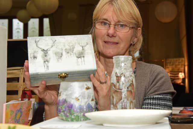 Mary Keating with her crafts at the Tapton Hall Craft Fayre