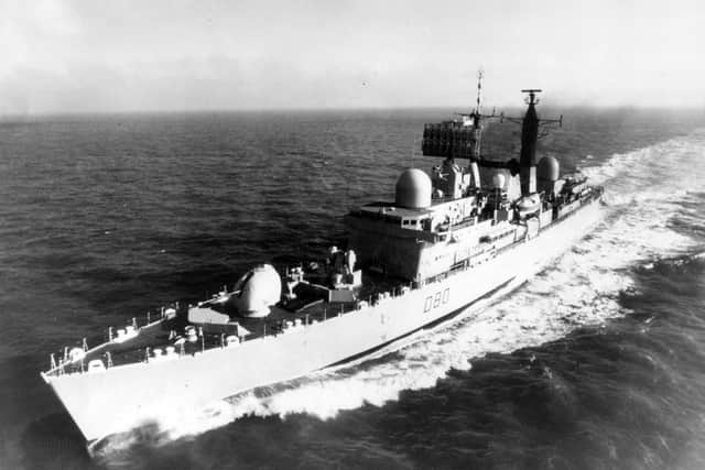 The second HMS Sheffield before it was destroyed in the Falklands War