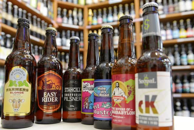 Sheffield-made beers on sale at Beer Central, made by Bradfield Brewery, Kelham Island Brewery, Stancill Brewery, Lost Industry, Emannuales and Sentinal Brewery.