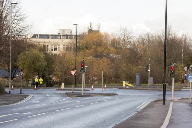 Road closure at Woodbourn Road at the Staniforth Road junction.